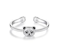 ZUOHUI Cute Panda Adjustable S925 Silver Ring for Women - Whimsical Open Band, Stackable Animal Jewelry, Anniversary & Birthday, Hypoallergenic Statement Ring