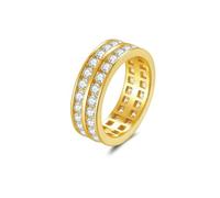 ZUOHUI Double Row Moissanite Band Ring for Women & Men, S925 Sterling Silver Stacking Ring, Wedding Engagement Anniversary, Hip Hop Style Jewelry(Gold Moissanite,6)