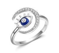 ZUOHUI Evil Eye Adjustable Stackable Ring S925 Sterling Silver Blue Enamel Zircon Opening Band Ring for Women Gift for Her(Pjz0014)