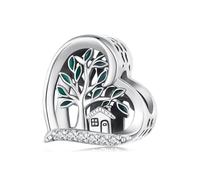 ZUOHUI Heart Family Tree Charm - Platinum Plated Copper Bead for DIY Bracelets, Necklaces, Keychains | 4.5mm Hole Compatible with Pandora, Biagi, Troll