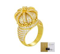 ZUOHUI Men's 925 Sterling Silver Round Moissanite Ring King Crown Hip Hop 4ct D Colour VVS Eternity Band for Anniversary Promise Gift(Gold,7)