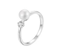 ZUOHUI Natural Freshwater Pearl & Moissanite Ring 925 Sterling Silver Stackable Band for Women - Elegant Wedding, Anniversary & Daily Wear Stacking Ring(6)