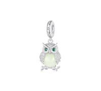ZUOHUI Platinum Plated Copper Glow in Dark Owl Charm for Women Jewelry Making, Night Glowing Stone Bead for Pandora Compatible Bracelets, DIY Birthday Keepsake