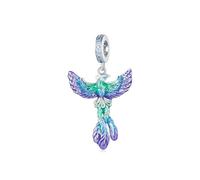 ZUOHUI Platinum Plated Copper Gradient Enamel Phoenix Charm for Women Jewelry Making, 3D Relief Bird Bead for Pandora Compatible Bracelets, DIY Keepsake