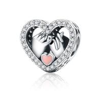 ZUOHUI Platinum-Plated Copper Heart Charm Bead for DIY Jewelry Making, Romantic Valentine’s Day Gift for Women, Wife, Girlfriend - 1.7x1.2cm, Compatible with Pandora