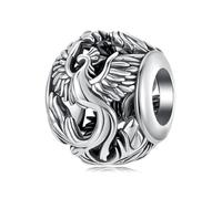 ZUOHUI Platinum Plated Copper Phoenix Bead Charm for DIY Jewelry Making, Vintage Chinese Lucky Animal Charm Gift for Women, Compatible with Pandora Bracelets