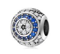 ZUOHUI S925 Evil Eye Sterling Silver Charm with Blue Zircon | Pandora Bracelet Compatible | DIY Jewellery & Protection Gift for Women, Sister (1.0cm)(PC0222)