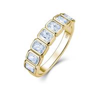 ZUOHUI S925 Silver Emerald Cut Moissanite Band Ring for Women - 3.2CTW VVS1 Stackable Wedding Band Daily Wear Office & Party Jewelry(Gold,9)