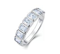 ZUOHUI S925 Silver Emerald Cut Moissanite Band Ring for Women - 3.2CTW VVS1 Stackable Wedding Band Daily Wear Office & Party Jewelry(Silver,5)