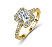 ZUOHUI S925 Silver Moissanite Ring Emerald Cut 1.4CT Full Pavé Engagement Solitaire Stacking Rings for Women(Gold,5)