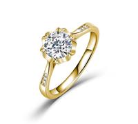 ZUOHUI S925 Silver Moissanite Ring Snowflake Bud Design Engagement Solitaire Stacking Rings for Women(Gold,9)