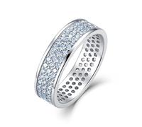 ZUOHUI S925 Silver Moissanite Triple Row Full Pavé Ring for Women | Stackable Wide Band Eternity Wedding Band 1.85CTW | Daily Office Wear Jewelry(Silver,8)