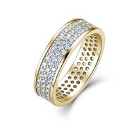 ZUOHUI S925 Silver Moissanite Triple Row Full Pavé Ring for Women | Stackable Wide Band Eternity Wedding Band 1.85CTW | Daily Office Wear Jewelry(Gold,9)