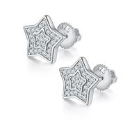 ZUOHUI S925 Star Moissanite Stud Earrings | Screw Back Unisex Hip-Hop Jewelry | Geometric 5-Point Design for Men & Women(Silver)