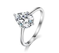 ZUOHUI S925 Sterling Silver 14K Gold Plated Pear Cut Moissanite Ring for Women, 2CT VVS Solitaire Wedding Engagement Band, Stackable Gift(Silver,6)