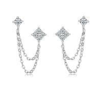 ZUOHUI S925 Sterling Silver 4-Leaf Clover Dangle Earrings for Women, Moissanite Chain Fringe Ear Threaders, Hypoallergenic Nickel-Free, Office Wedding Gift(Silver)