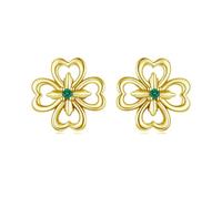 ZUOHUI S925 Sterling Silver 4-Leaf Clover Stud Earrings for Women, Fresh & Sweet Floral Design for Daily & Office Wear, Hypoallergenic(Gold)