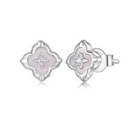 ZUOHUI S925 Sterling Silver 4-Leaf Clover Stud Earrings with Mother of Pearl & Moissanite, Vintage French Court Jewelry for Women, Everyday & Special Occasions