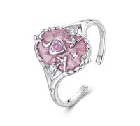 ZUOHUI S925 Sterling Silver Adjustable Crown Ring for Women, Open-Ended Stackable Ring, Antique Finish Tarot Inspired Jewelry for Daily Wear, Gift for Her(Pink)