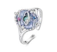 ZUOHUI S925 Sterling Silver Adjustable Crown Ring for Women, Open-Ended Stackable Ring, Antique Finish Tarot Inspired Jewelry for Daily Wear, Gift for Her(Blue)