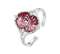 ZUOHUI S925 Sterling Silver Adjustable Crown Ring for Women, Open-Ended Stackable Ring, Antique Finish Tarot Inspired Jewelry for Daily Wear, Gift for Her(Red)