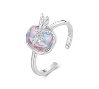 ZUOHUI S925 Sterling Silver Adjustable Open Band Ring, Monet-Inspired Dragonfly with Purple Iridescent Stone, Vintage Antique Finish Stackable Ring for Women