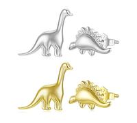 ZUOHUI S925 Sterling Silver Asymmetric Dinosaur Stud Earrings for Women - Hypoallergenic Lightweight Design, Electroplated Finish, Suitable for Daily Wear & Gift Giving(2 pairs)