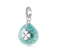 ZUOHUI S925 Sterling Silver Bead Charms Set - Amazonite & Amethyst Crystal Pendants with Tree of Life Design for DIY Jewelry(Celestite Pendant)