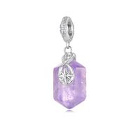 ZUOHUI S925 Sterling Silver Bead Charms Set - Amazonite & Amethyst Crystal Pendants with Tree of Life Design for DIY Jewelry(Amethyst Pendant)
