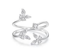 ZUOHUI S925 Sterling Silver Butterfly Adjustable Stacking Ring for Women - Elegant Openable Band, Wedding Promise & Statement Stackable Ring