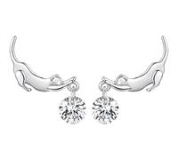 ZUOHUI S925 Sterling Silver Cat Earrings for Women Hypoallergenic, Cute Stretching Cat Stud Earrings for Sensitive Ears, Office Daily Casual Jewellery Push Back Closure