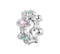 ZUOHUI S925 Sterling Silver Charms for DIY Jewelry: Spring Pink Butterfly, Bow, Teapot Beads, Romantic Gifts for Her, Compatible with Pandora European Bracelets(SCC3278)