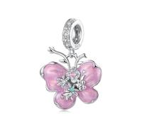 ZUOHUI S925 Sterling Silver Charms for DIY Jewelry: Spring Pink Butterfly, Bow, Teapot Beads, Romantic Gifts for Her, Compatible with Pandora European Bracelets(SCC3272)