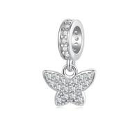 ZUOHUI S925 Sterling Silver Charms Set - Heart, Four Leaf Clover & Butterfly Beads for DIY Jewellery, Women’s Gift for Bracelets (0.45cm Hole)(BSC1243)