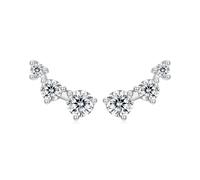 ZUOHUI S925 Sterling Silver Cubic Zirconia Climber Earrings - Ins Minimalist 3-Prong Design, Hypoallergenic for Sensitive Ears, Gift-Ready for Daily Wear & Evening Events (Women’s)(Silver)