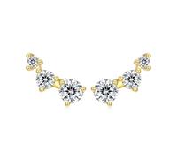 ZUOHUI S925 Sterling Silver Cubic Zirconia Climber Earrings - Ins Minimalist 3-Prong Design, Hypoallergenic for Sensitive Ears, Gift-Ready for Daily Wear & Evening Events (Women’s)(Gold)