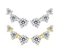 ZUOHUI S925 Sterling Silver Cubic Zirconia Climber Earrings - Ins Minimalist 3-Prong Design, Hypoallergenic for Sensitive Ears, Gift-Ready for Daily Wear & Evening Events (Women’s)(2 pairs)