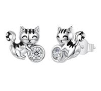 ZUOHUI S925 Sterling Silver Cute Cat Earrings for Women Hypoallergenic, Soft Kitten Stud Earrings for Sensitive Ears, Daily Casual Pet Lover Jewellery Push Back