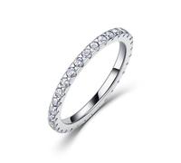 ZUOHUI S925 Sterling Silver D Color Moissanite 2mm Full Eternity Stacking Ring for Women, Wedding Engagement Anniversary Band, Minimalist Geometric Design(Silver,9)