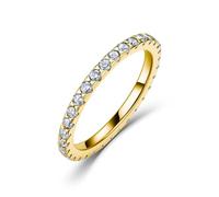 ZUOHUI S925 Sterling Silver D Color Moissanite 2mm Full Eternity Stacking Ring for Women, Wedding Engagement Anniversary Band, Minimalist Geometric Design(Gold,6)