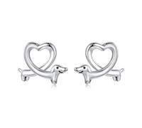 ZUOHUI S925 Sterling Silver Dog Heart Stud Earrings for Women, Cute Dachshund Hypoallergenic Pet Gifts, Fashion Commuter Minimalist Earrings Sensitive Ears