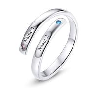 ZUOHUI S925 Sterling Silver Double Circle Adjustable Ring for Women - DIY Engravable Geometric Stackable Ring with Colorful Zircon, Daily Personalised Gift(Customizable)