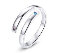ZUOHUI S925 Sterling Silver Double Circle Adjustable Ring for Women - DIY Engravable Geometric Stackable Ring with Colorful Zircon, Daily Personalised Gift(In stock)