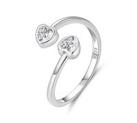 ZUOHUI S925 Sterling Silver Double Heart Open Adjustable Ring - Hypoallergenic Zircon Love Band for Women & Men, Valentine’s Gift, Anniversary & Wedding Jewellery