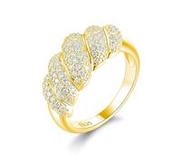 ZUOHUI S925 Sterling Silver Full Pavé Bread Ring, Unisex Stackable Band with Moissanite/Zircon, D-E Color for Wedding/Engagement/Anniversary(Gold Moissanite,5)