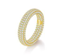ZUOHUI S925 Sterling Silver Full Pave Moissanite Ring, 1.3mm 335pcs Stones, Unisex Hip Hop Stackable Band Gift for Engagement/Wedding/Anniversary(Gold Zircon,9)