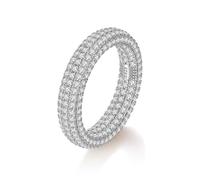 ZUOHUI S925 Sterling Silver Full Pave Moissanite Ring, 1.3mm 335pcs Stones, Unisex Hip Hop Stackable Band Gift for Engagement/Wedding/Anniversary(Silver Moissanite,5)