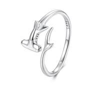 ZUOHUI S925 Sterling Silver Hammerhead Shark Adjustable Open Band Ring for Women & Men, Minimalist Animal Jewelry for Daily Wear, Wedding & Anniversary