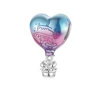 ZUOHUI S925 Sterling Silver Heart Birthday Cake Balloon Charm DIY Bead for Women, Compatible with Troll Chamilia Bracelets, Present for Christmas Valentine’s