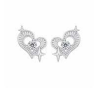 ZUOHUI S925 Sterling Silver Heart Star Stud Earrings for Women, Hypoallergenic Small Sleeper Hoops, Romantic Gift for Sensitive Ears, Travel Wedding Office